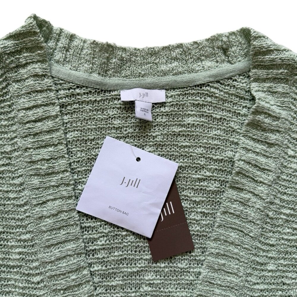 J. Jill Size Large Textured Prickly Pear Green Cardigan Sweater Button Front NEW - Picture 2 of 12